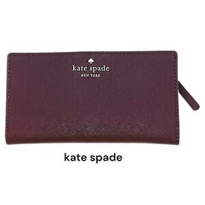 Kate Spade Wallet Pond Stacy Crosshatch Leather Soft Aubergine Wine